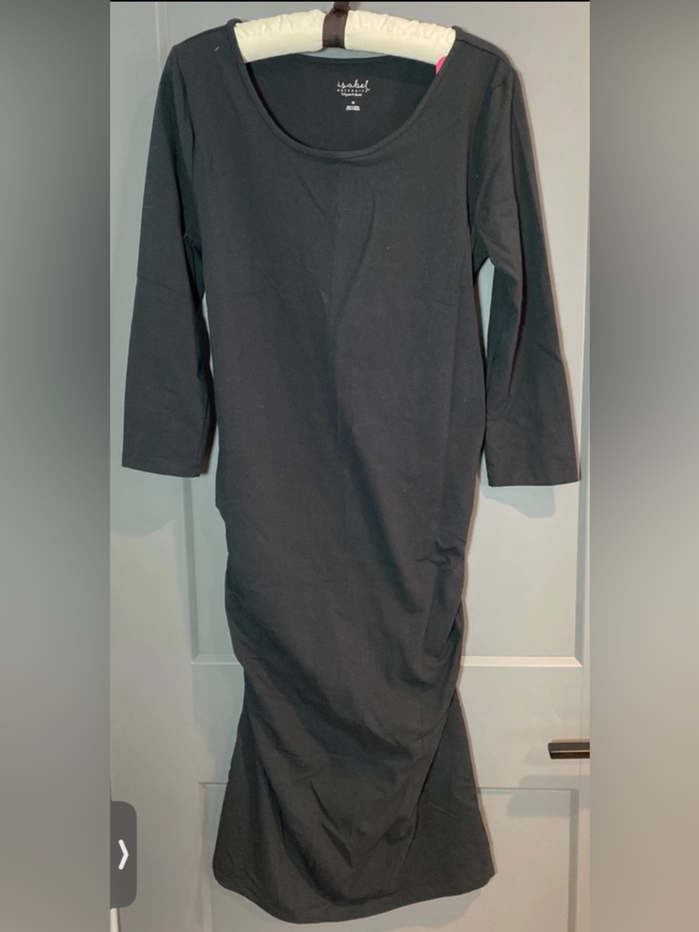Isabel Maternity Size Medium T-shirt Dress Black 3/4 Sleeve Shirred Side
